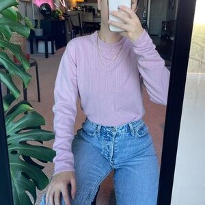 Vintage Pastel Pink Cable Knit Sweater Size Small